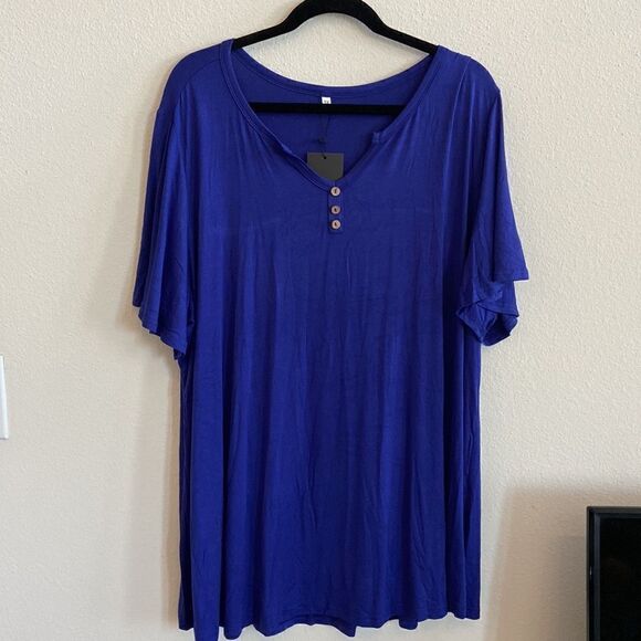 ZYFMAILY Womens Ruffle Short Sleeve Top Flowy Henley V Neck Tunic 3x royal blue - Picture 5 of 6